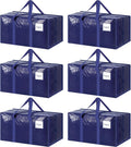 6 Pack Extra Heavy Duty Large Moving Bags with Strong Zipper. Dark Blue | Comfortable Handles. Sturdy & Durable Clothes Storage Bags Totes Bins. Blue Packing Moving Boxes for College Supplies