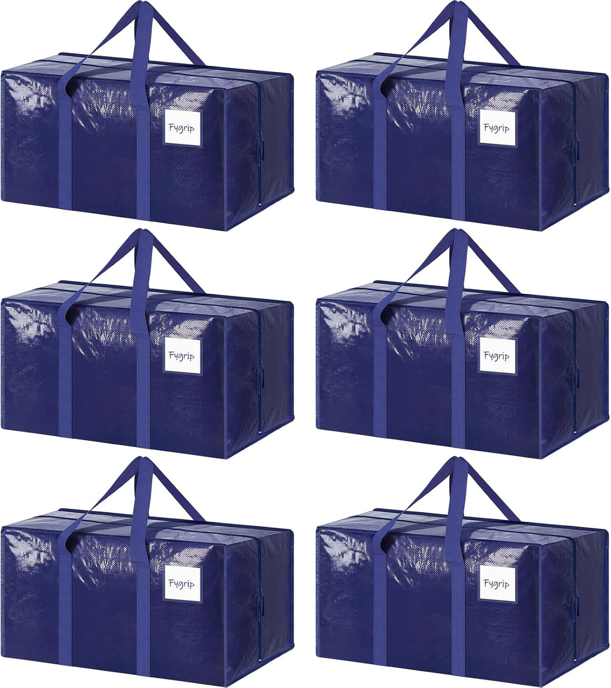 6 Pack Extra Heavy Duty Large Moving Bags with Strong Zipper. Dark Blue | Comfortable Handles. Sturdy & Durable Clothes Storage Bags Totes Bins. Blue Packing Moving Boxes for College Supplies