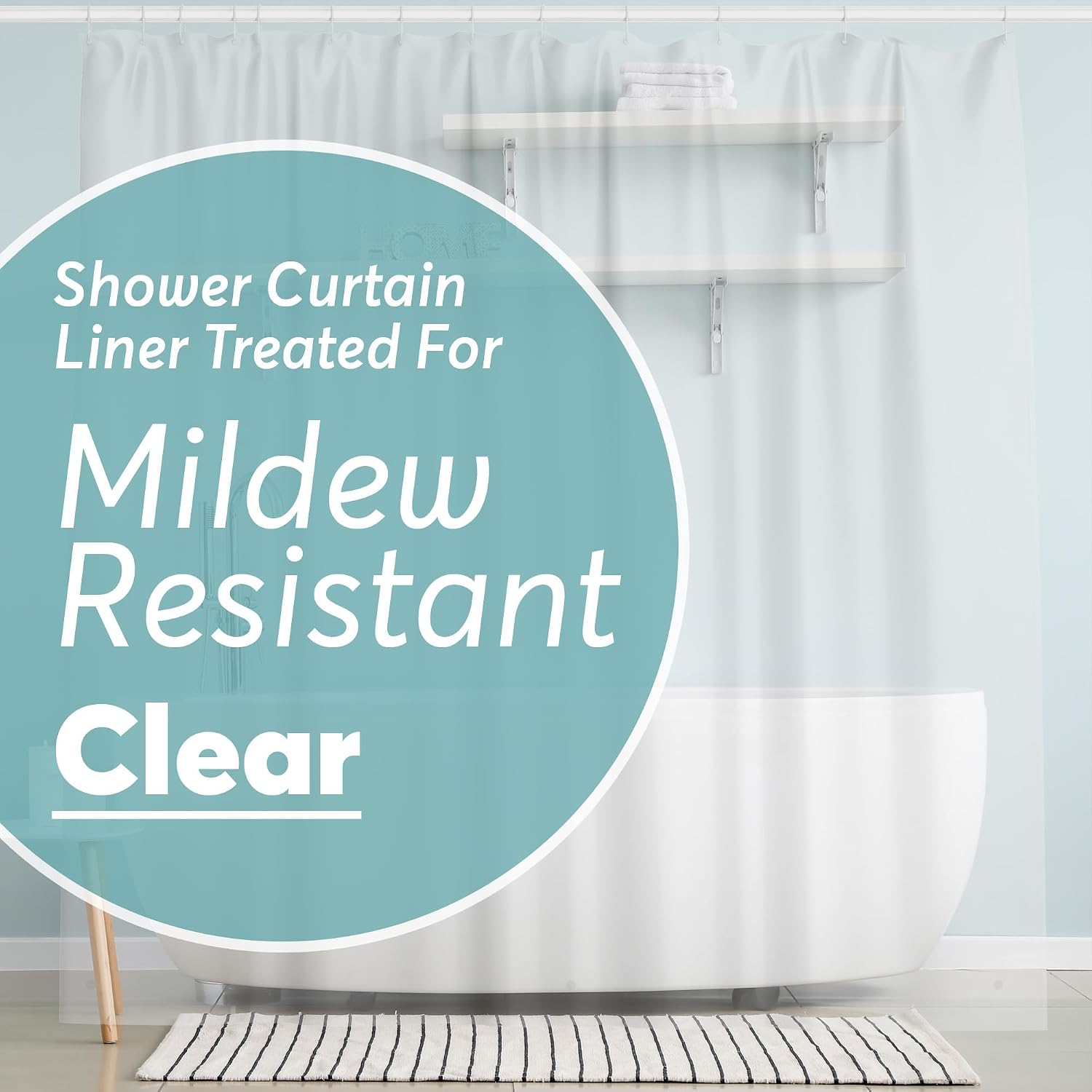 BigFoot Clear Shower Curtain - 72x72 Odorless Plastic with Magnets. Washable Long Bathroom Curtain - Premium PEVA Waterproof Bath Curtain. Rust-Proof Bathroom Essentials