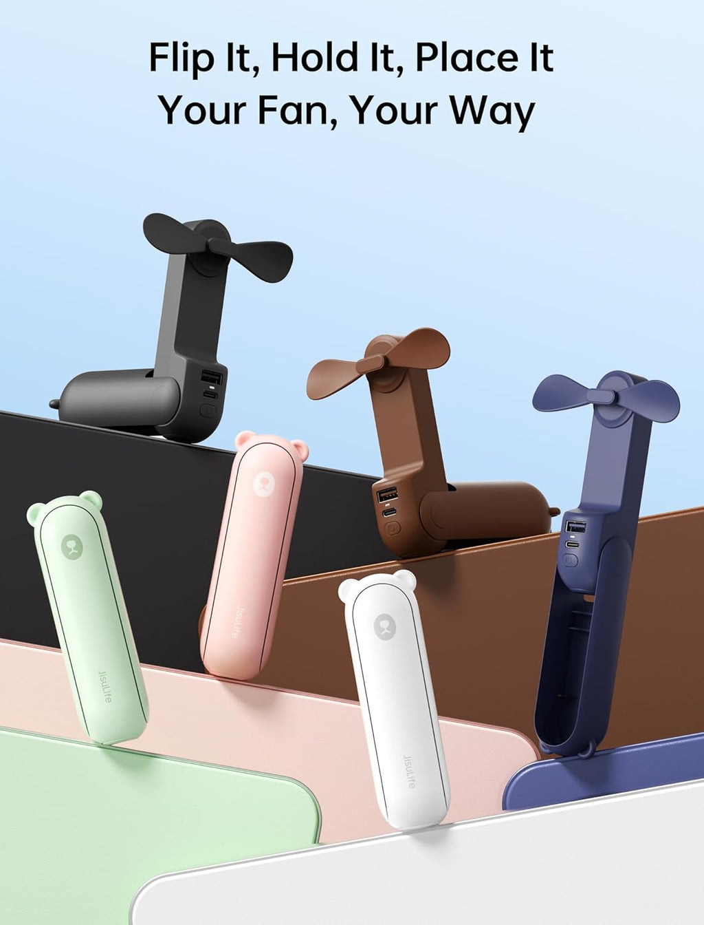 JISULIFE 3 IN 1 Portable Fan with Power Bank & Flashlight Featured | 19H Max Cooling. USB Rechargeable. Pocket-Sized Handheld Fan for Travel. Cruise. Concerts. Makeup. Summer Gifts for Women
