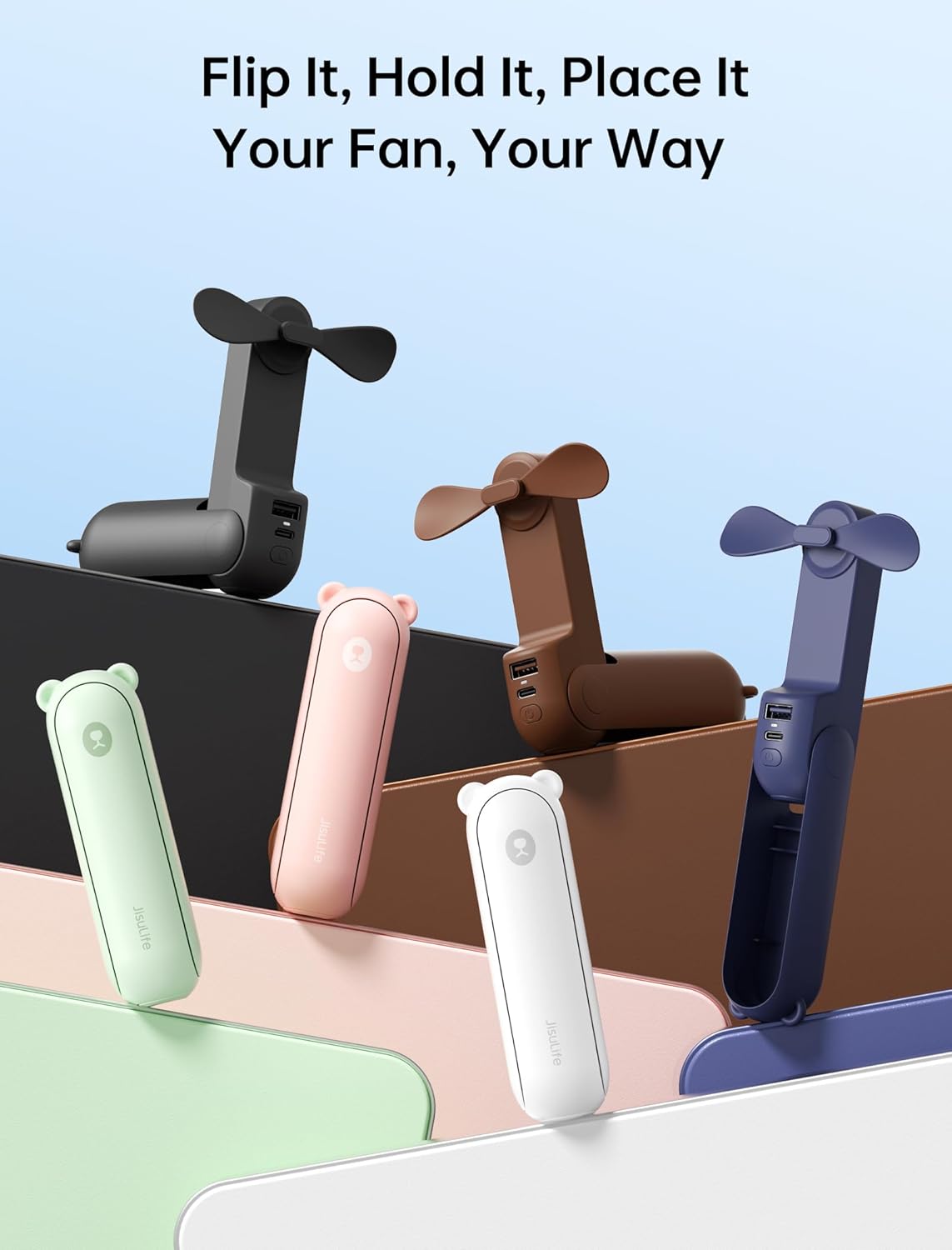 JISULIFE 3 IN 1 Portable Fan with Power Bank & Flashlight Featured | 19H Max Cooling. USB Rechargeable. Pocket-Sized Handheld Fan for Travel. Cruise. Concerts. Makeup. Summer Gifts for Women