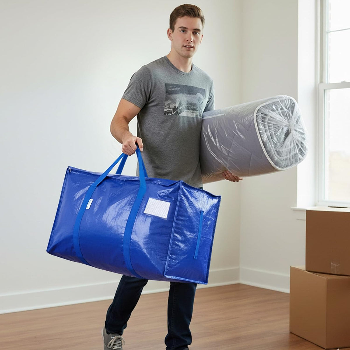 TICONN 6 Pack Extra Large Moving Bags Heavy Duty with Zippers & Carrying Handles. Durable Storage Bags Moving Boxes for Closet Organizers and Storage (6 Pack. Blue)