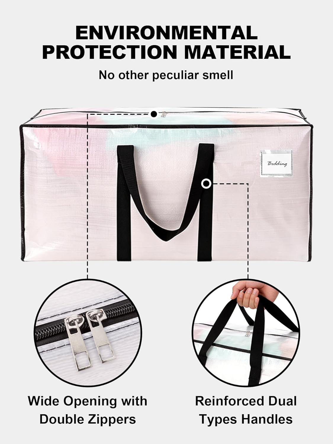 HOMESURE Supports 200lbs Heavy Duty Moving Bags - Strong Zipper & Wrap-Around Handles - Water-Resistant Storage Totes. Durable Alternative to Moving Boxes - 8 Pack - Semi-Transparent