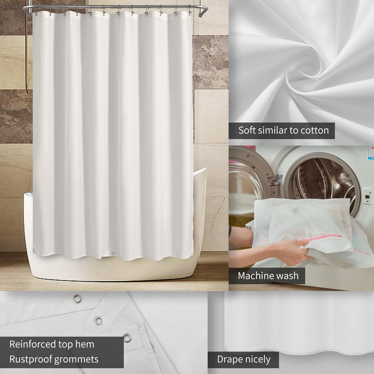 ALYVIA SPRING Waterproof Fabric Shower Curtain or Liner White. 72x72 | 3 Magnets. Soft Cloth & Hotel Quality. Machine Washable. Light-Weight. Standard Size