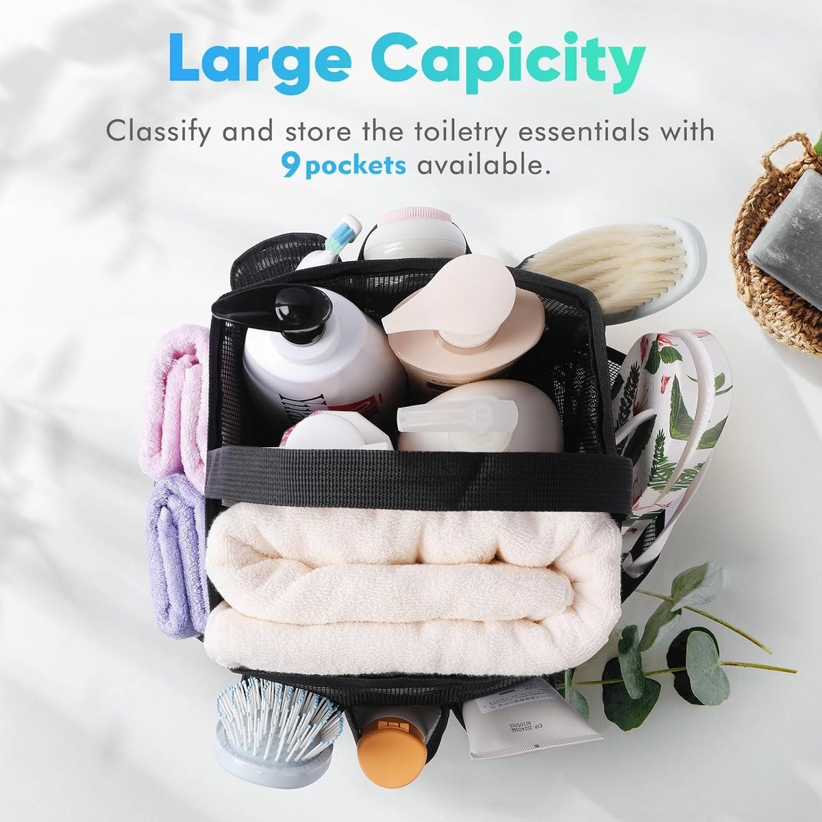 EUDELE Mesh Shower Caddy Portable for College Dorm Room Essentials. Shower Caddy Dorm with 9-Pocket Large Capacity for Beach. Swimming. Gym. Camping. Travel essentials