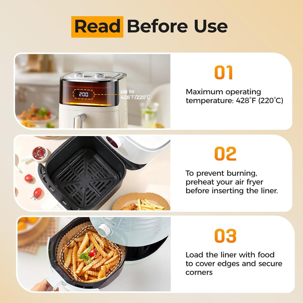 125Pcs 8 Inch Square Air Fryer Liners Disposable for 5-8QT. Parchment Paper | Non-Stick. Unbleached Food Grade. Waterproof Oilproof Baking Airfryer Sheets Papers for Oven. Microwave. Baking. Roasting