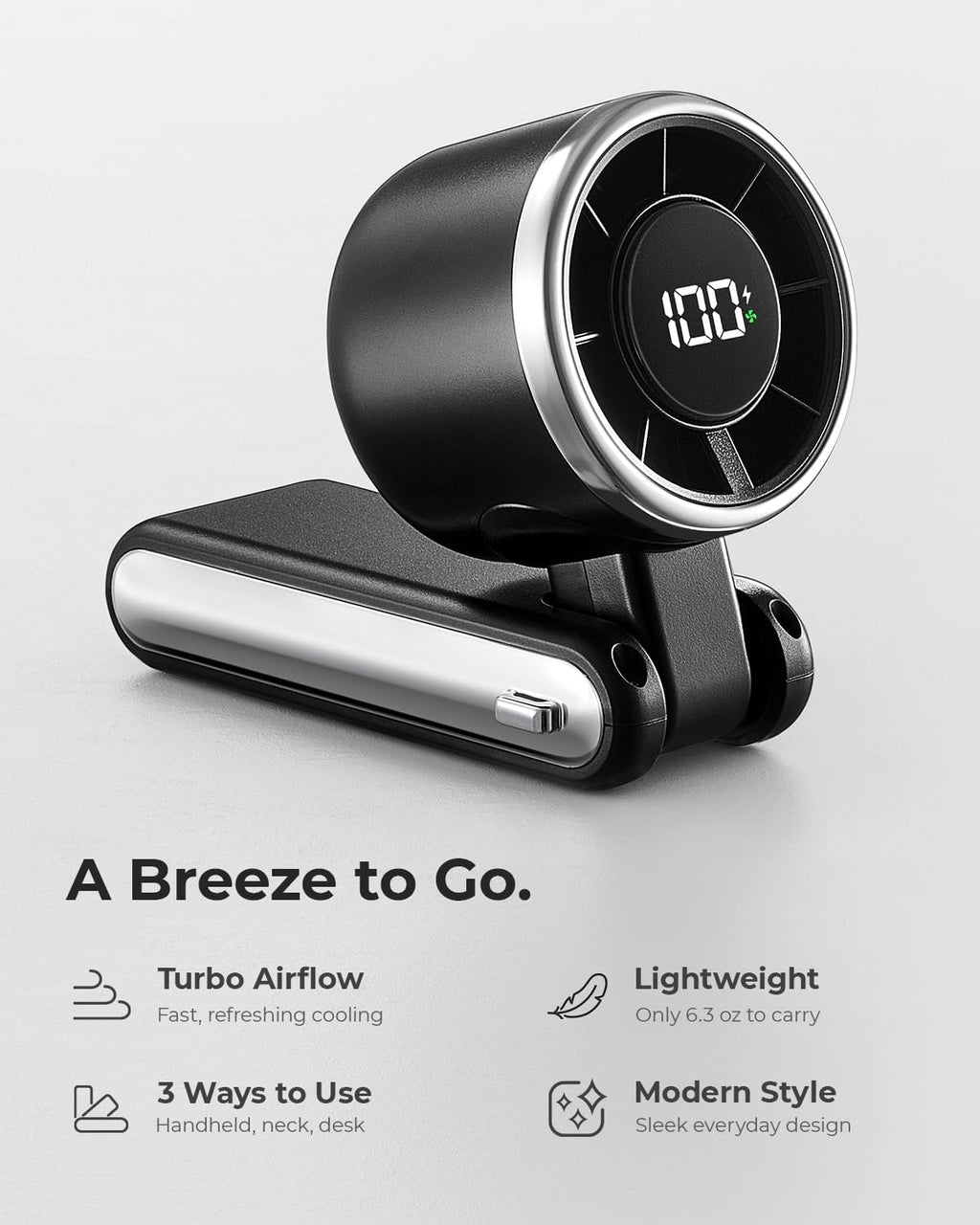 Bearwind Portable Handheld Turbo Fan - 5 Gear High Speed 4000mAh Rechargeable Mini Personal Hand Fan Blow Cold Air. Battery Operated Travel Essentials. Beach Vacation. Gifts for Women. Men (Black)