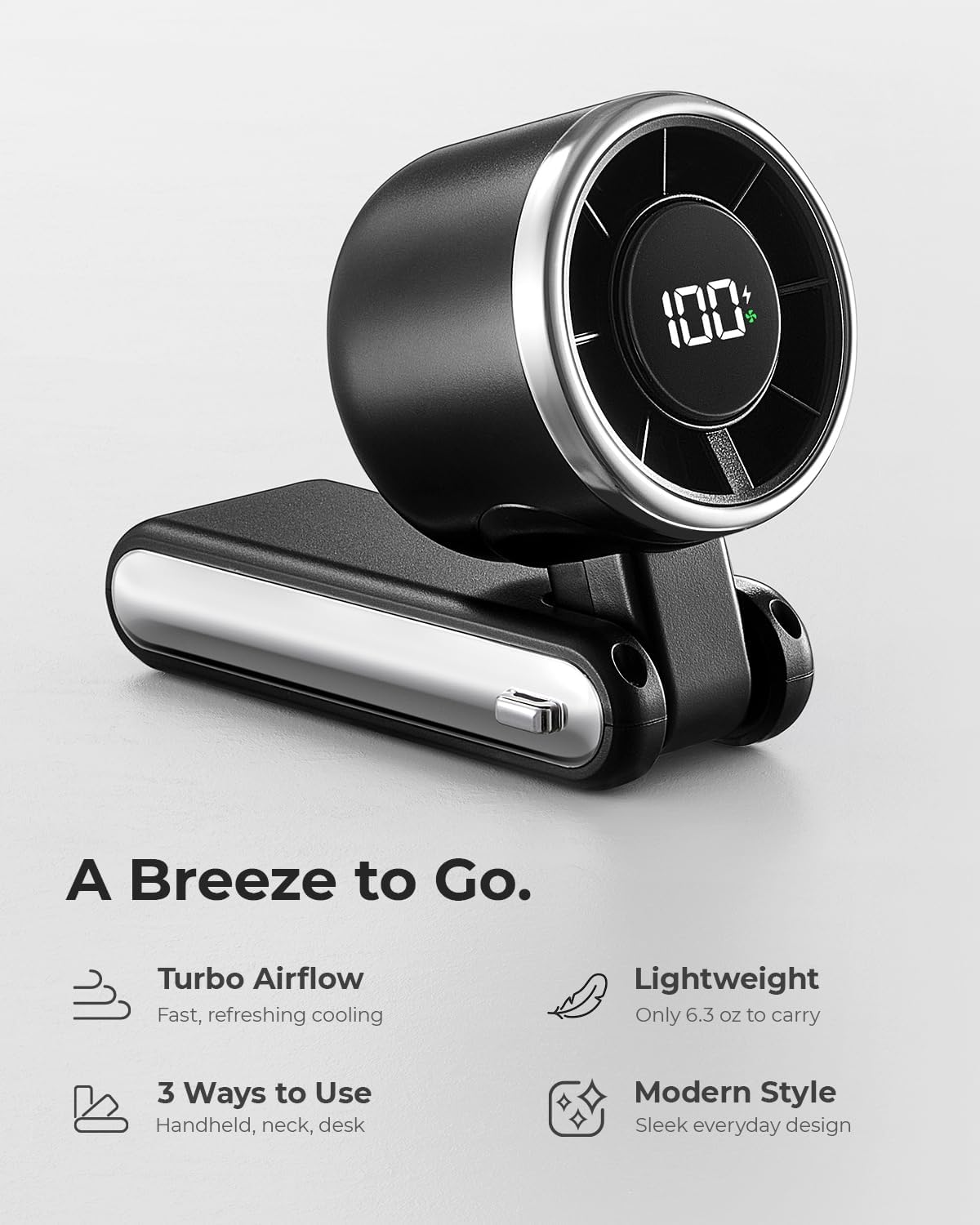 Bearwind Portable Handheld Turbo Fan - 5 Gear High Speed 4000mAh Rechargeable Mini Personal Hand Fan Blow Cold Air. Battery Operated Travel Essentials. Beach Vacation. Gifts for Women. Men (Black)