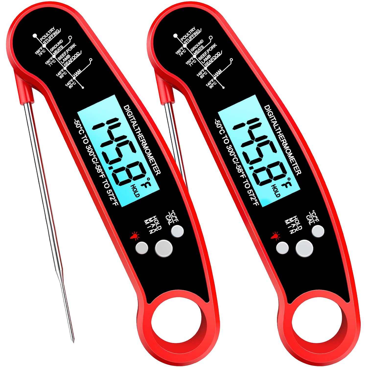 Meat Thermometer Digital. 1-2 Sec Instant Read. Food. Cooking. Grilling | Bright Backlit Display. Waterproof for Air Fryer. Smoker. Candy. Kitchen Gadgets. BBQ Essentials. Gift for Men Husband. Red