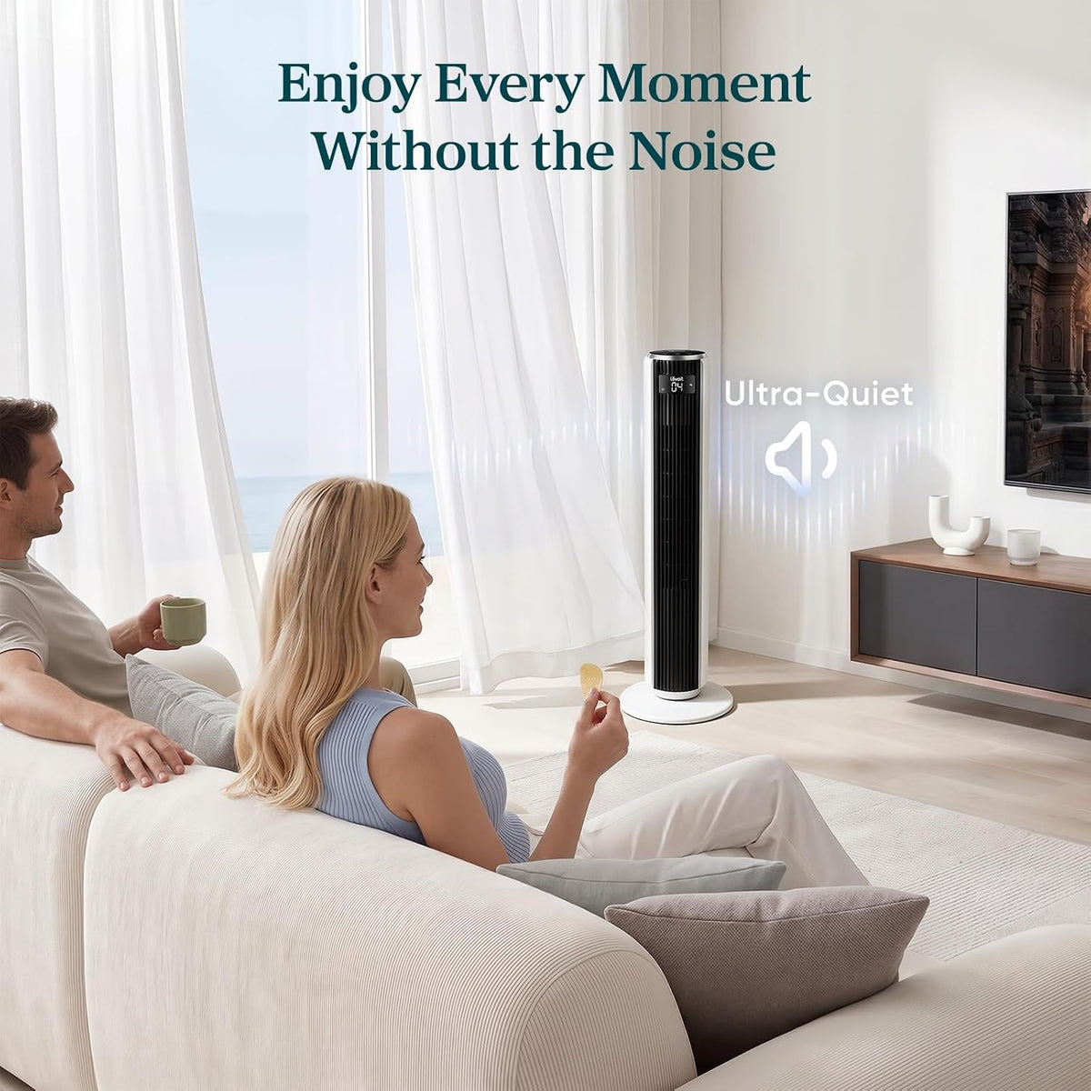 Levoit Tower Fan for Bedroom. 28ft/s Fans that Blow Cold Air. 28dB Quiet | Standing Floor Fan for Room. 90° Oscillating. 5 Speeds 4 Modes & Temp Sensor. Bladeless. 12H Timer. Remote. 36 inch. White