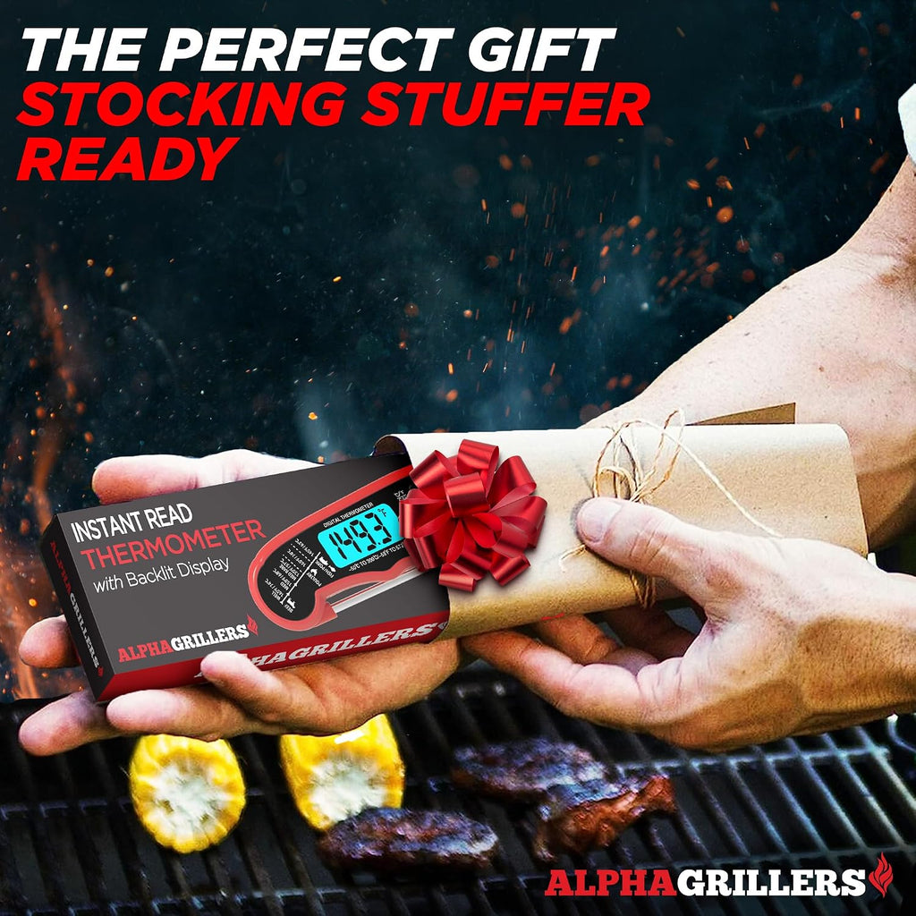 Alpha Grillers Instant Read Meat Thermometer Digital. Cooking. Food. Grill | 1-2 Second Ultra-Fast Response Time. Bright Backlit Display. Waterproof (IP67). Pre-Calibrated & Ready to Use