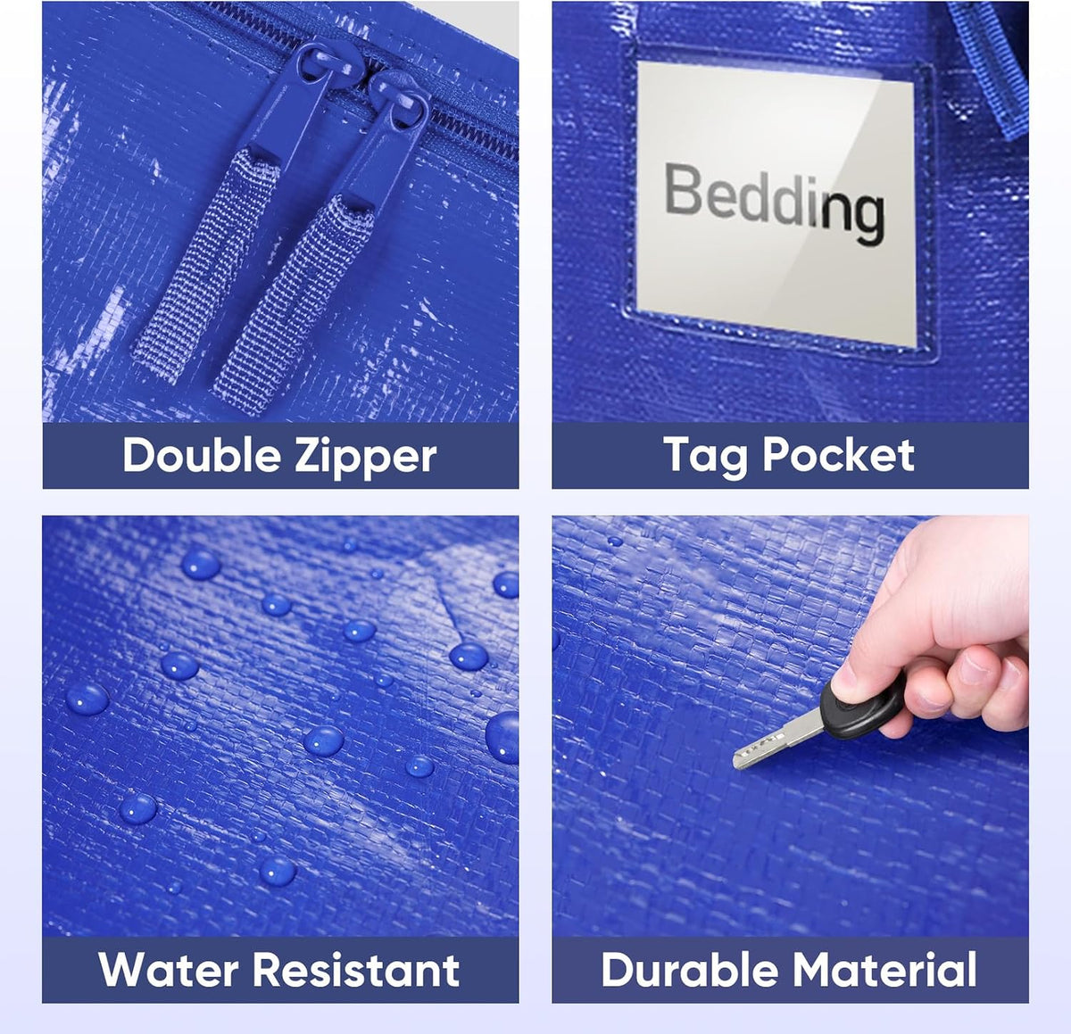 TICONN 6 Pack Extra Large Moving Bags Heavy Duty with Zippers & Carrying Handles. Durable Storage Bags Moving Boxes for Closet Organizers and Storage (6 Pack. Blue)