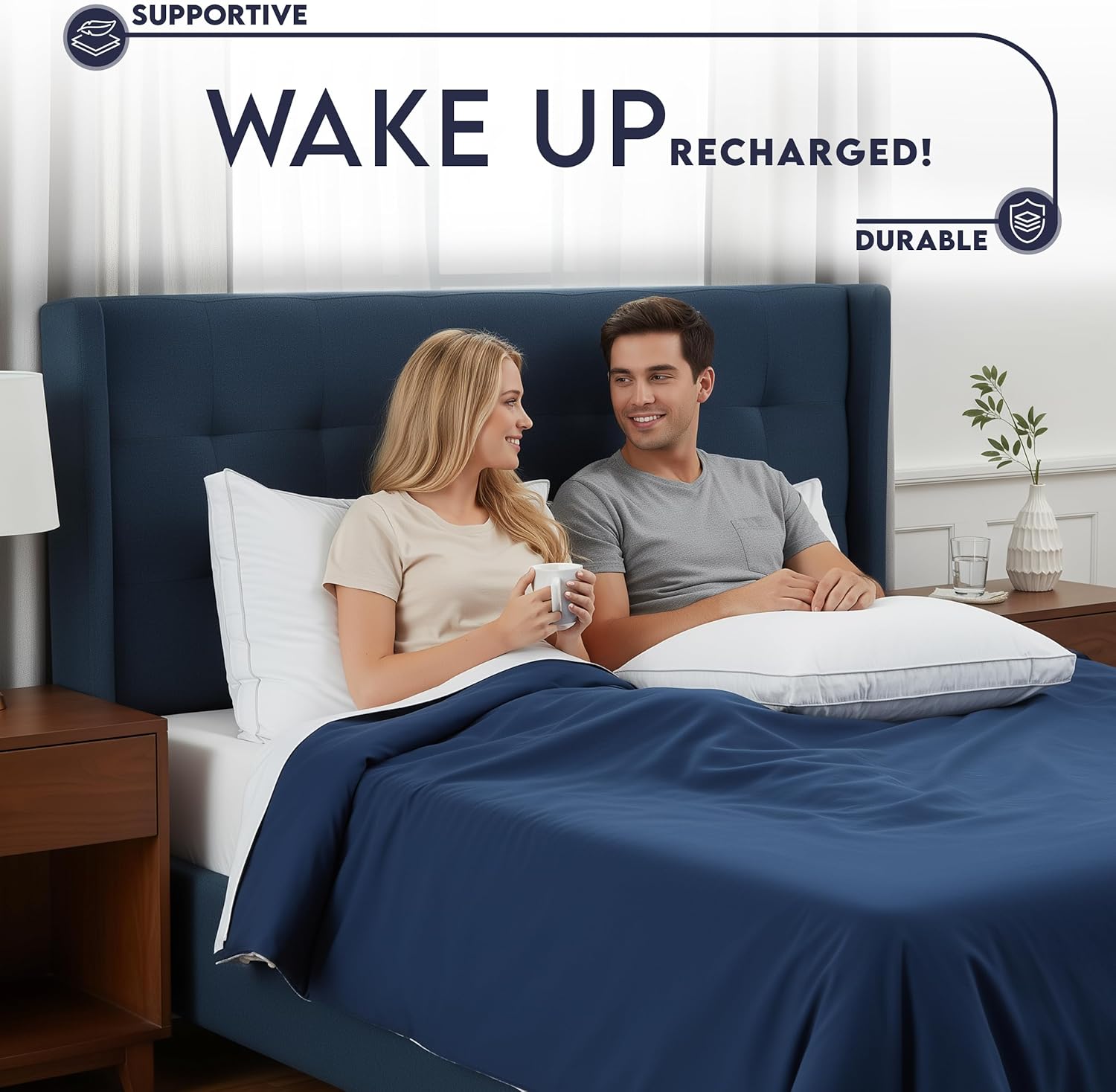 Utopia Bedding Gusset Bed Pillow. Hotel Pillows Queen Size Set of 2. White | Cotton Blended Down alternative pillows for sleeping. soft fluffy cooling comfort for Back. side & stomach sleepers. 2 pack