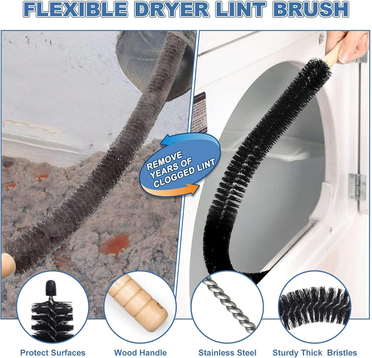 Amazon.com - PetOde 2Pcs Dryer Vent Cleaner Kit Universal Vacuum Hose Attachment & Brush | Blue Upgraded Flexible Hose for Smooth Airflow Without Whistling Noise. Fits Most Vacuums for Deep Cleaning