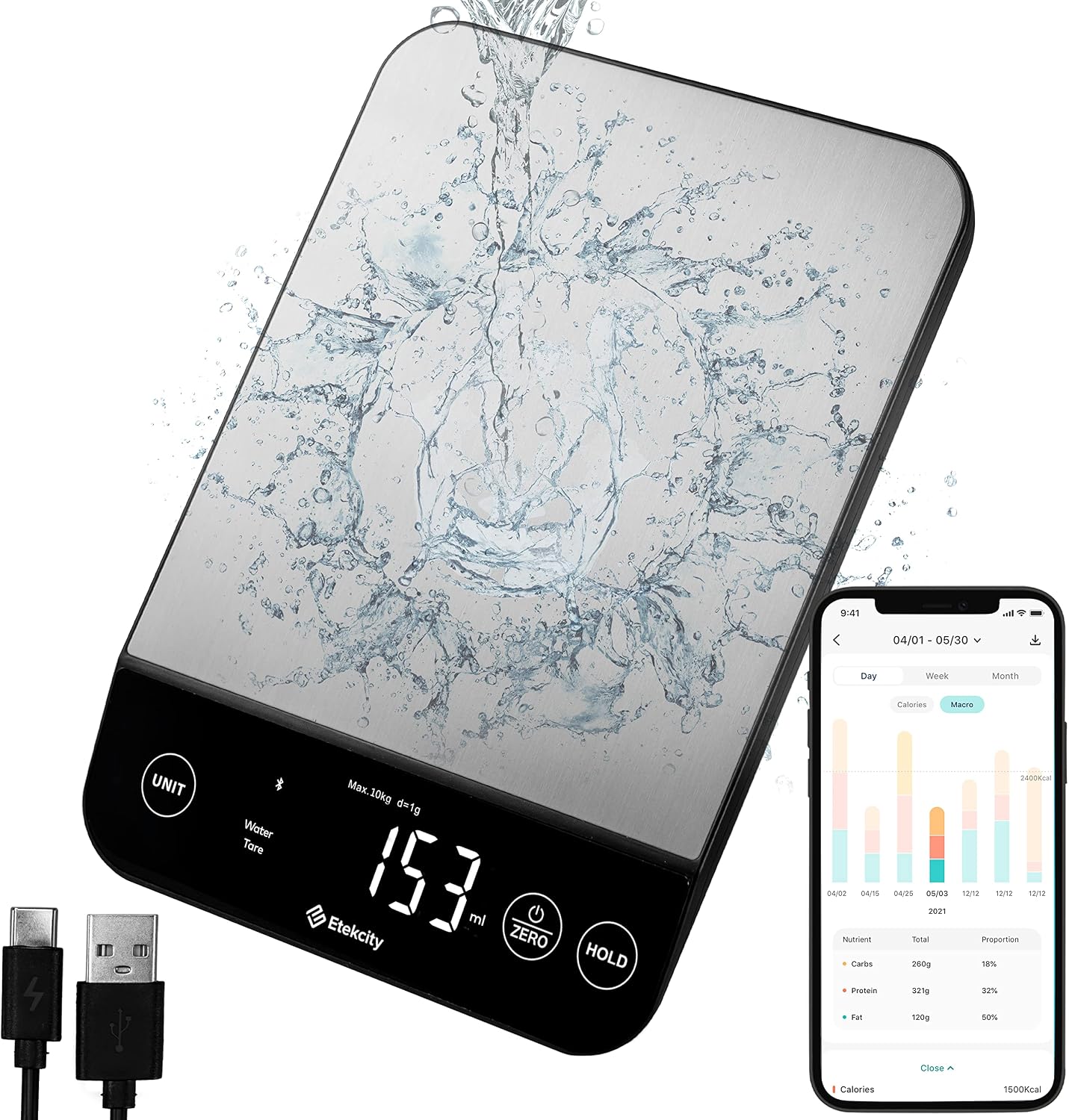 Etekcity Food Kitchen Scale. Digital Grams and Ounces. 11lb | Tare function. ideal for baking. weight loss. keto. meal prep. packages. liquids and jewelry. 304 Stainless Steel