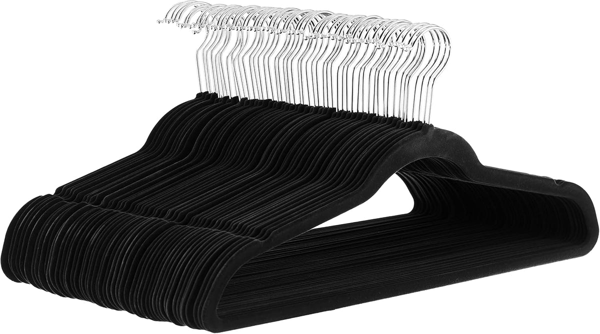Amazon Basics Slim Velvet Non-Slip Space Saving Suit Clothes Hangers. Closet Organizer. Black. 50-Pack