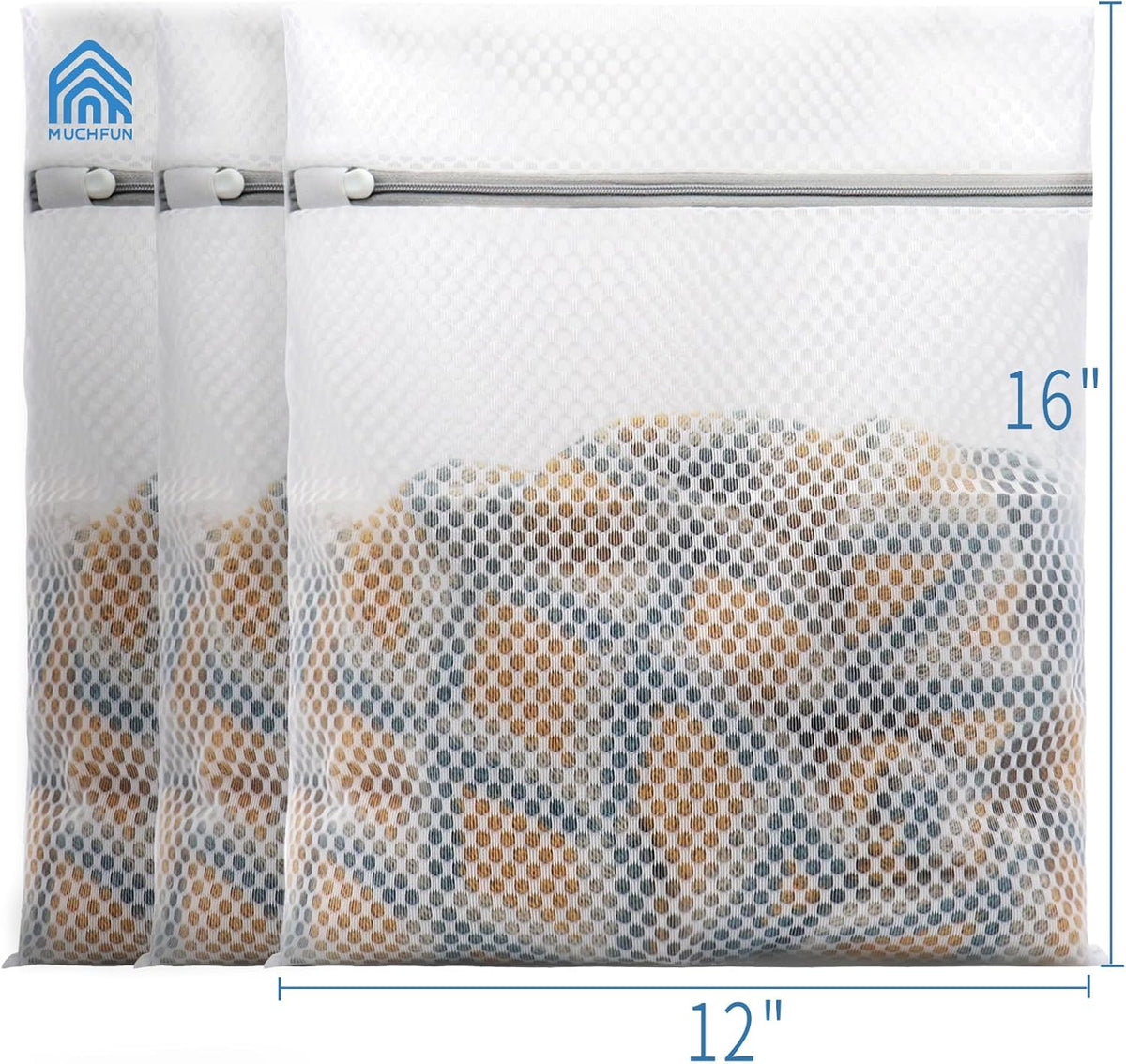 Muchfun 3Pcs Durable Honeycomb Mesh Laundry Bags for Delicates 12x16 Inches | (3 Medium)