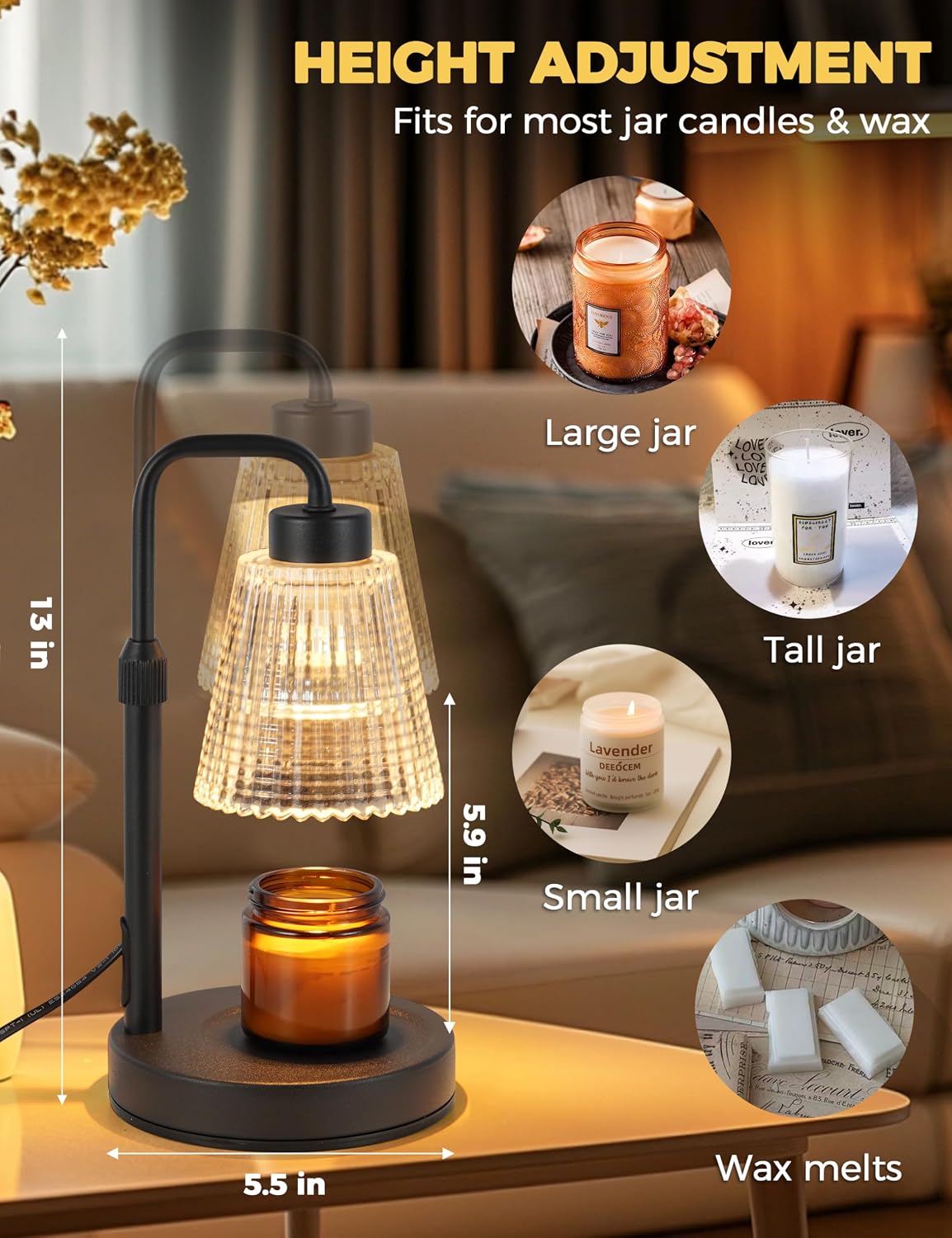 GODONLIF Candle Warmer Lamp with Timer. Birthday Gifts for Women Home Decor | 24h Cycle Timer Dimmable Wax Melt Warmer with 2 Bulbs. Fall Decor for Home Living Room Halloween Decorations Gifts for Mom