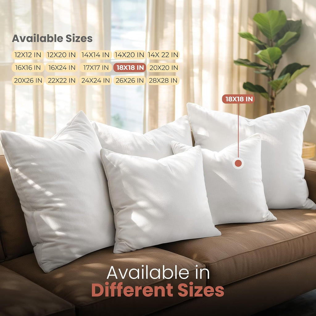 Utopia Bedding 18x18 Pillow Inserts. White Throw Pillows for Couch. 2 Pack | 100% Virgin Filling. Indoor Cushion Inserts for bed. sofa & couch. Extra Filled. Supportive & Fluffy Decorative Pillows