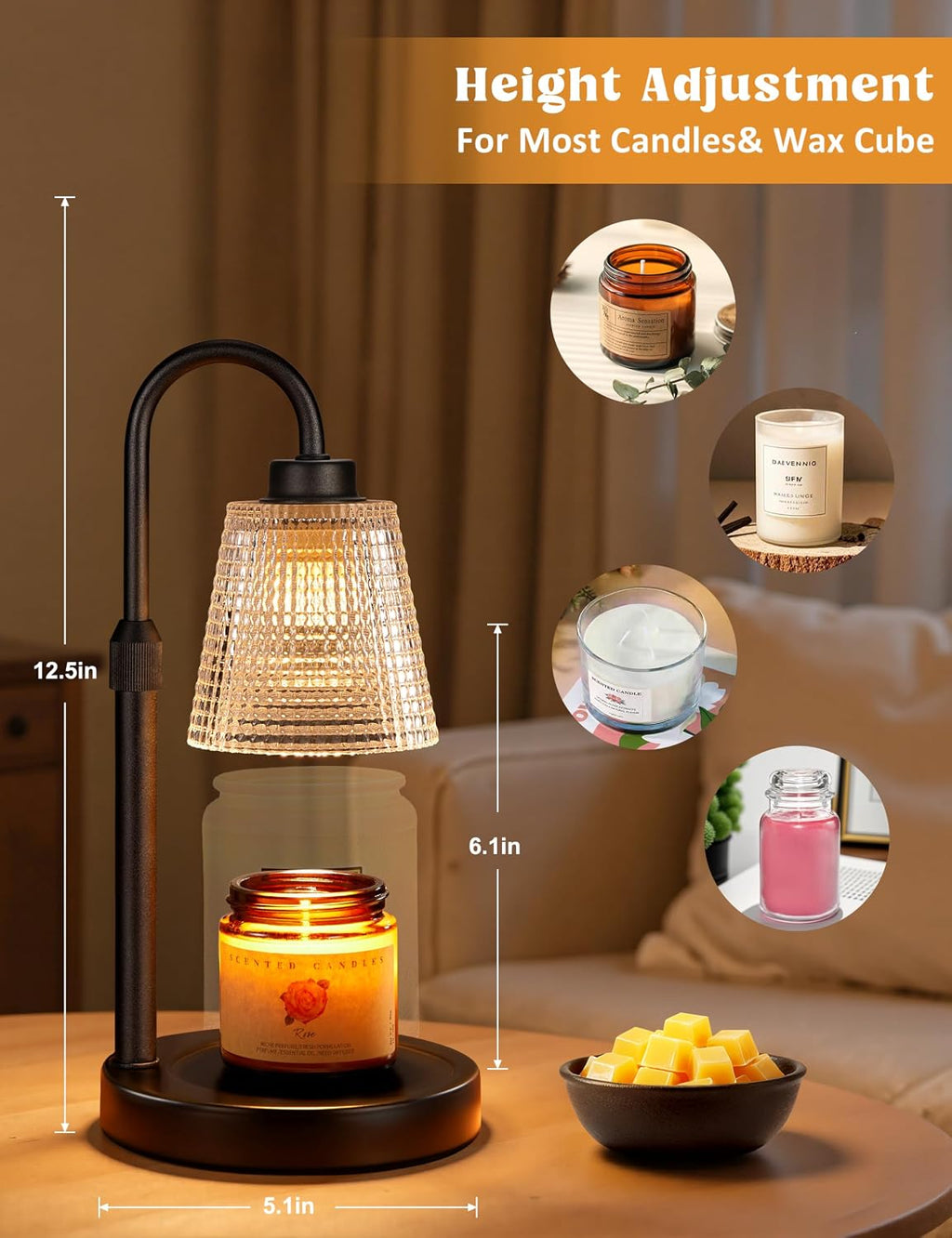 Candle Warmer Lamp with Timer Home Decor Birthday Gifts for Women | Dimmable Candle Warmer for Jar Candles. Height Adjustable Wax Melts Warmer.Room Decor House Warming Gifts New