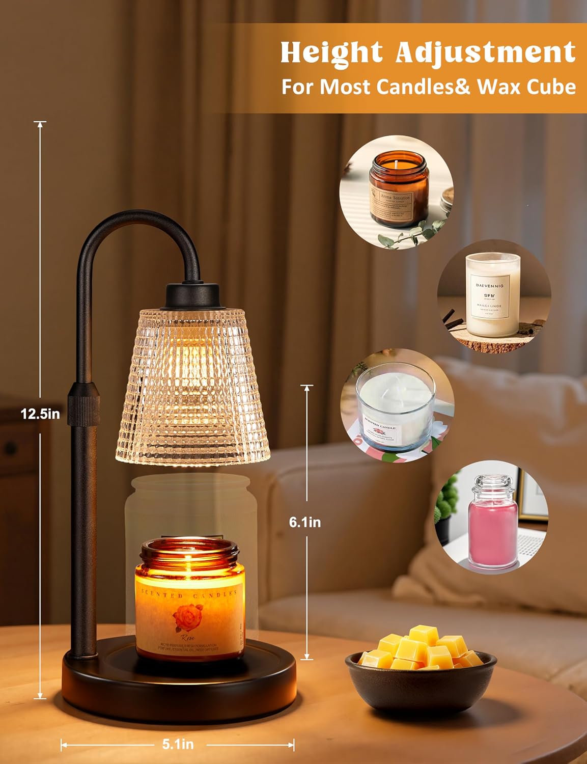 Candle Warmer Lamp with Timer Home Decor Birthday Gifts for Women | Dimmable Candle Warmer for Jar Candles. Height Adjustable Wax Melts Warmer.Room Decor House Warming Gifts New