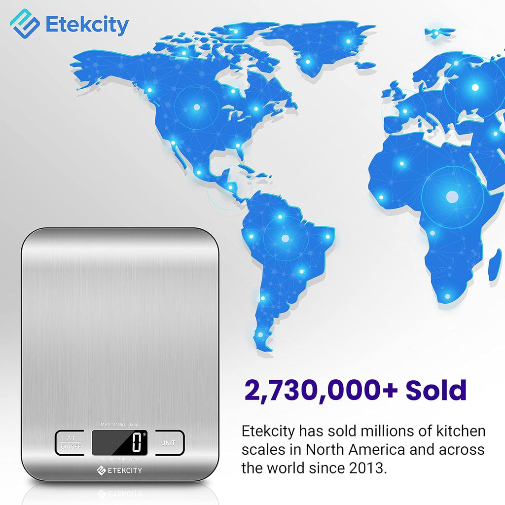 Etekcity Food Kitchen Scale. Digital Grams and Ounces. 11lb | Tare function. ideal for baking. weight loss. keto. meal prep. packages. liquids and jewelry. 304 Stainless Steel
