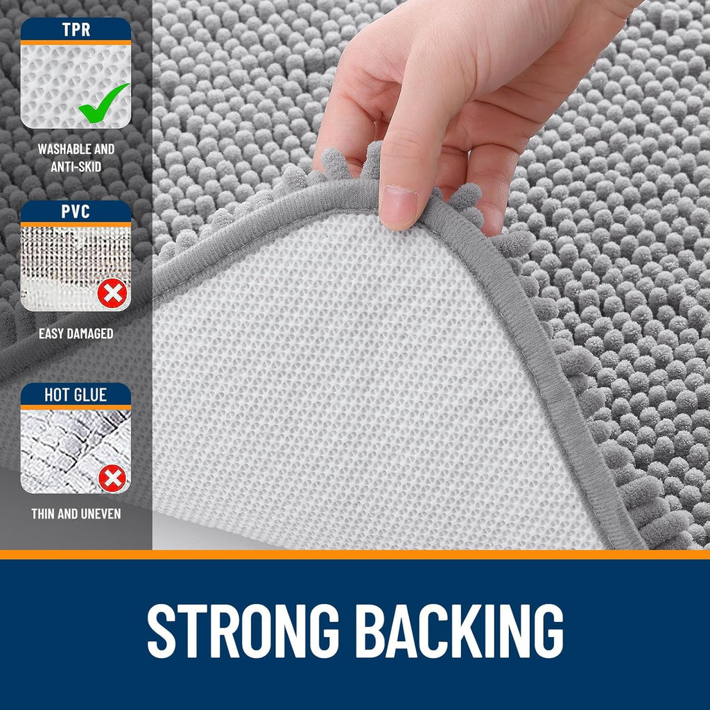 OLANLY Bathroom Rugs 30x20. Extra Soft Absorbent Chenille Bath Rugs | Grey. Quick-Drying Rubber Backing. Machine Washable Bath Mat for Bathroom Floor. Tub and Shower. Home Decor Accessories