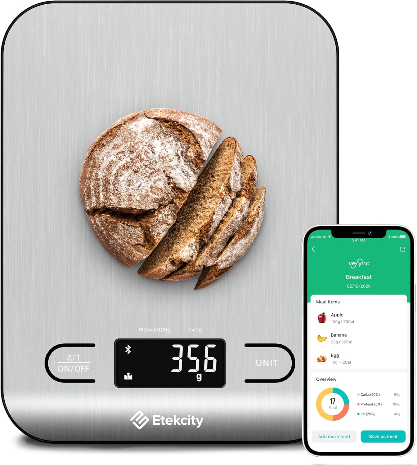Etekcity Food Kitchen Scale. Digital Grams and Ounces. 11lb | Tare function. ideal for baking. weight loss. keto. meal prep. packages. liquids and jewelry. 304 Stainless Steel