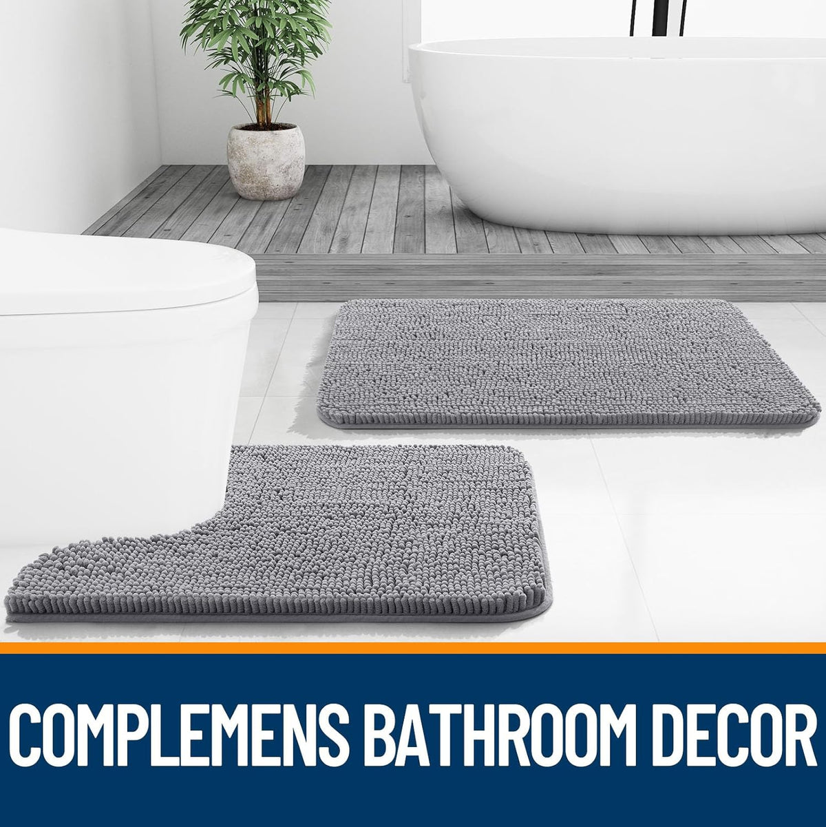OLANLY Bathroom Rugs 30x20. Extra Soft Absorbent Chenille Bath Rugs | Grey. Quick-Drying Rubber Backing. Machine Washable Bath Mat for Bathroom Floor. Tub and Shower. Home Decor Accessories