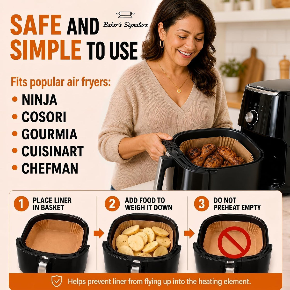 Air Fryer Paper Liners. 125Pcs Air Fryer Disposable Liners | Non-Stick and Oil Proof for Easy Cleanup. 8 Square for 5-8 qt Basket by Baker's Signature