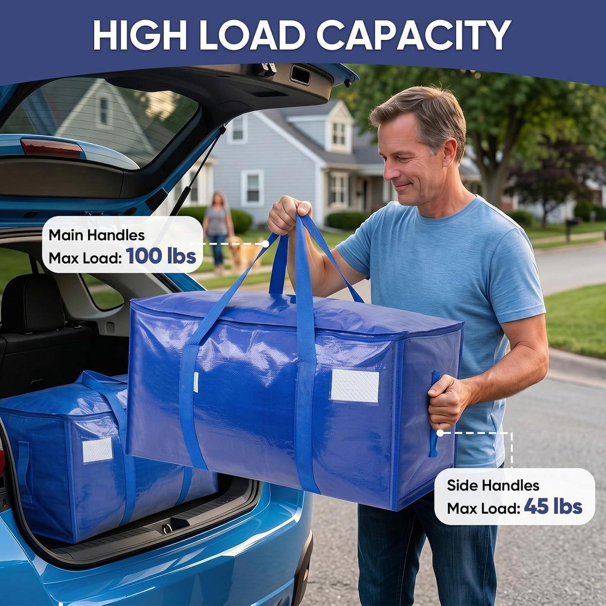 TICONN 6 Pack Extra Large Moving Bags Heavy Duty with Zippers & Carrying Handles. Durable Storage Bags Moving Boxes for Closet Organizers and Storage (6 Pack. Blue)