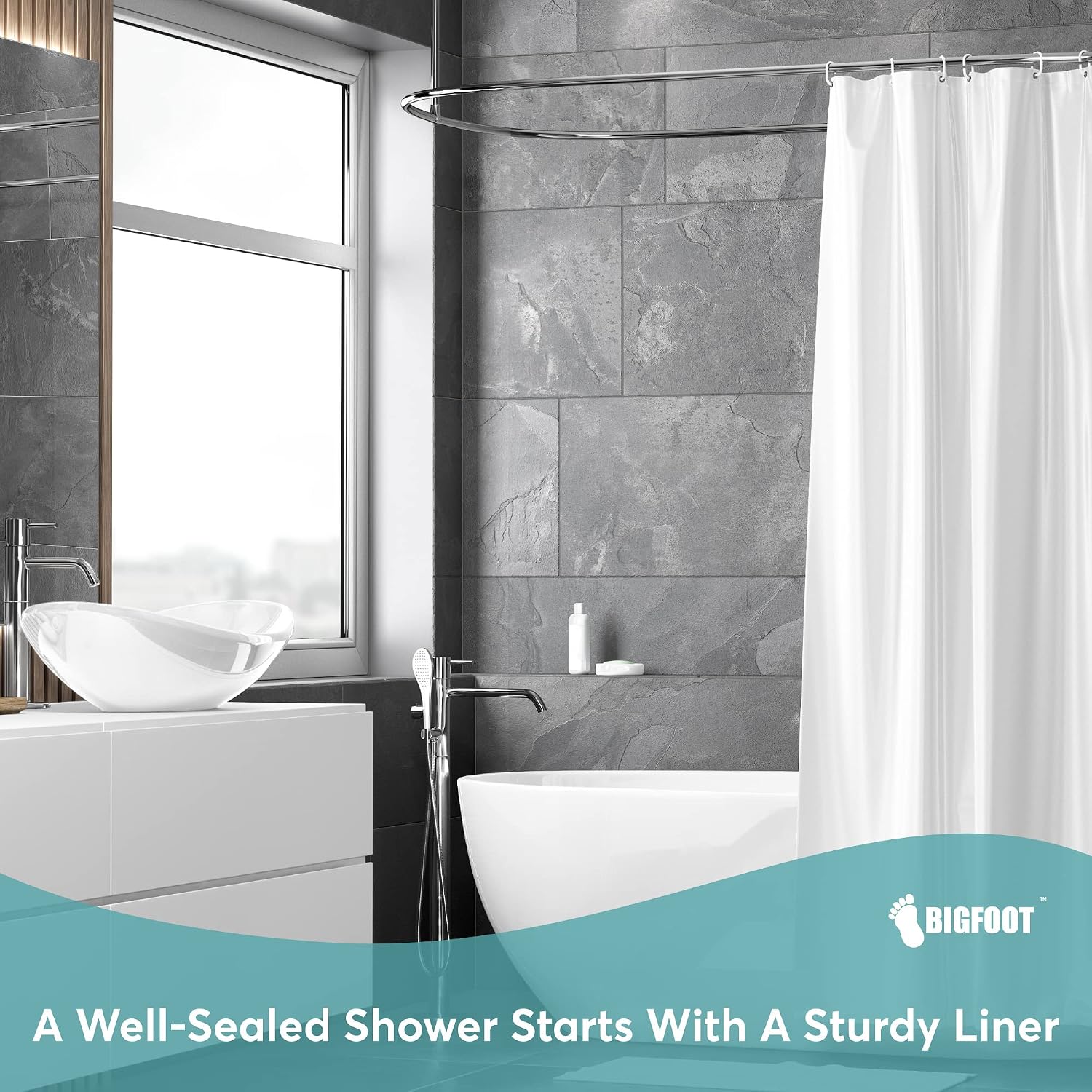 BigFoot Clear Shower Curtain - 72x72 Odorless Plastic with Magnets. Washable Long Bathroom Curtain - Premium PEVA Waterproof Bath Curtain. Rust-Proof Bathroom Essentials
