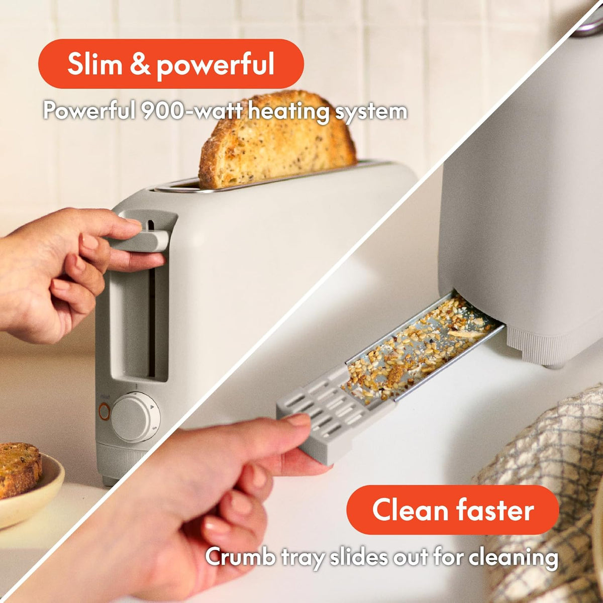 bella Fits-Anywhere™ 2-Slice Slim Toaster. Long Slot & Extra Wide. Oatmilk