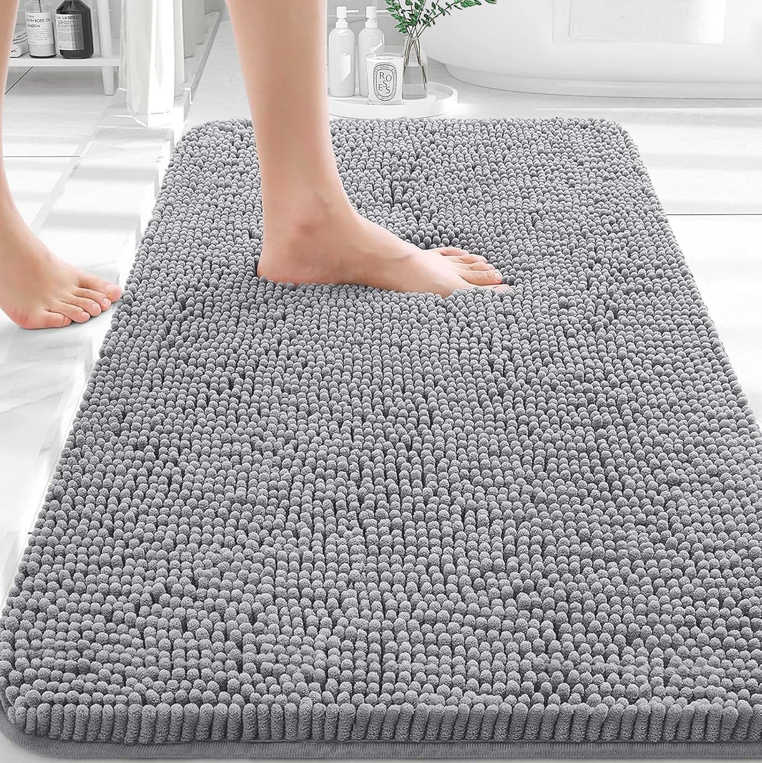 OLANLY Bathroom Rugs 30x20. Extra Soft Absorbent Chenille Bath Rugs | Grey. Quick-Drying Rubber Backing. Machine Washable Bath Mat for Bathroom Floor. Tub and Shower. Home Decor Accessories
