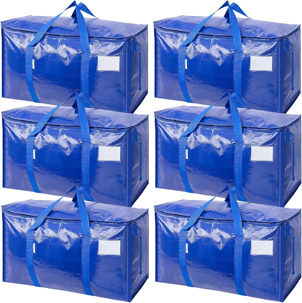 TICONN 6 Pack Extra Large Moving Bags Heavy Duty with Zippers & Carrying Handles. Durable Storage Bags Moving Boxes for Closet Organizers and Storage (6 Pack. Blue)