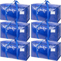 TICONN 6 Pack Extra Large Moving Bags Heavy Duty with Zippers & Carrying Handles. Durable Storage Bags Moving Boxes for Closet Organizers and Storage (6 Pack. Blue)
