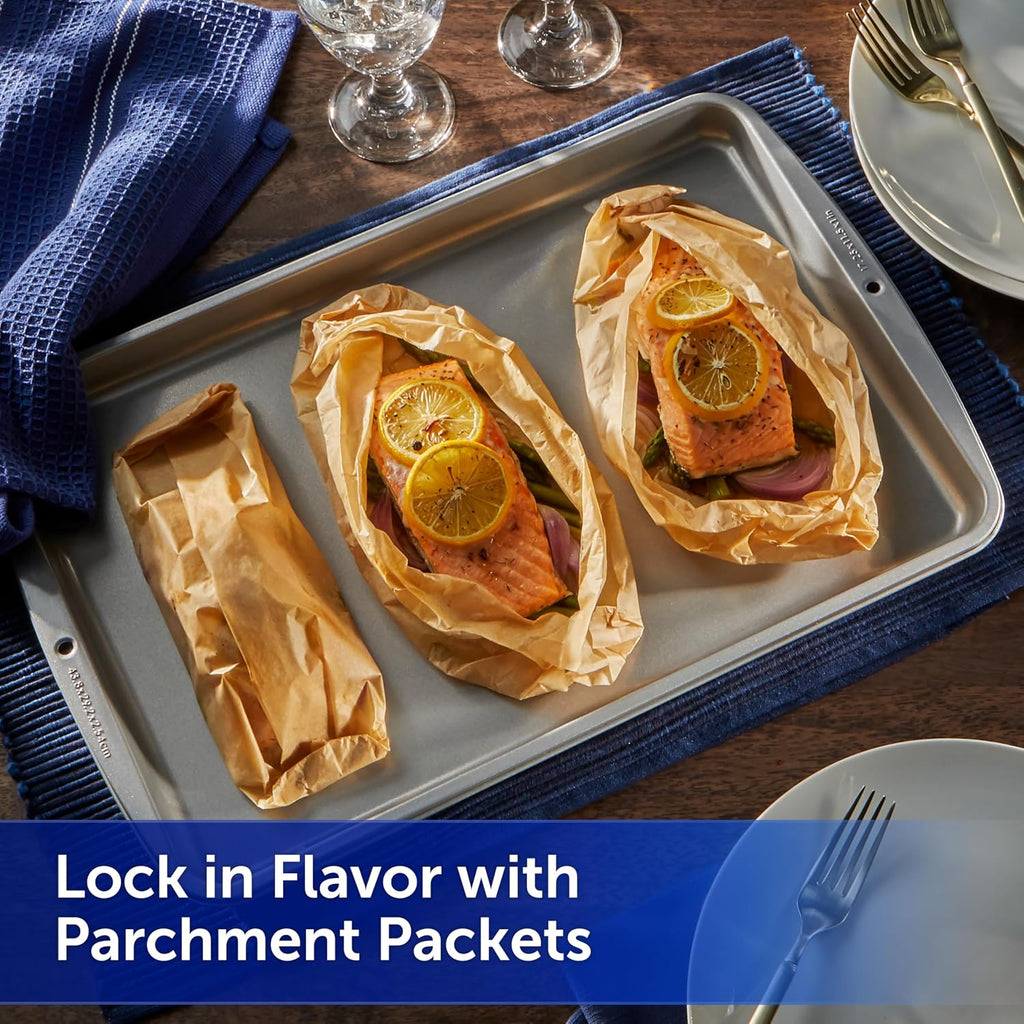 Reynolds Kitchens Unbleached Parchment Paper Roll. 45sq ft | Chlorine-Free. Nonstick Baking Parchment Paper. Microwave and Oven Safe To 425F. Fits Standard Baking Sheets. 12 in x 45 ft