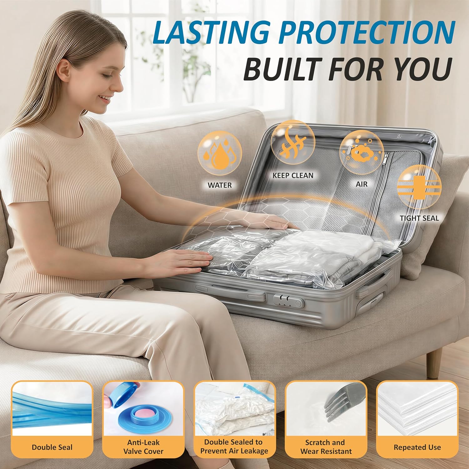 Vacuum Storage Bags with Hand Pump. Vacuum Seal Space Saver Bags.20 Combo | 80% Space-Saving Bags for Clothing. Blankets. Pillows. Bedding & Comforters; Multi-Size Variety Pack for Home & Travel